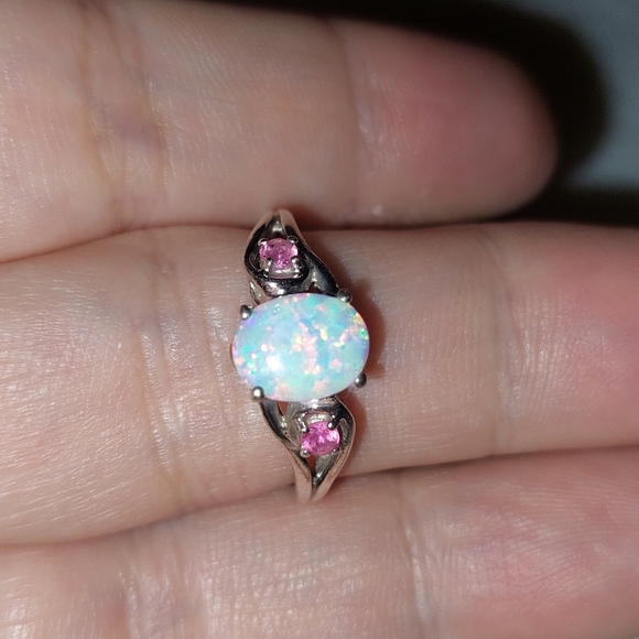 Jewelry - White Fire Egyptian Opal With Pink topaz 925 Sterling Silver